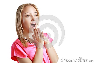 Surprised happy young woman Stock Photo