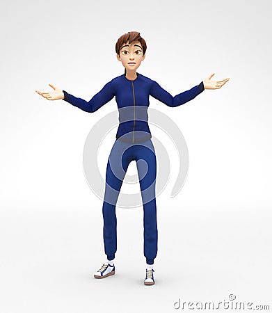 Surprised Jenny Says So What - 3D Cartoon Female Character Sports Model - Appears Indifferent, Lost and Discouraged Stock Photo