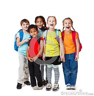 Surprised kids crowd Stock Photo