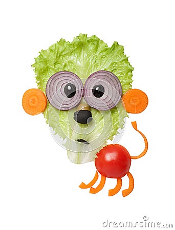 Surprised lion made of vegetables on white background Stock Photo