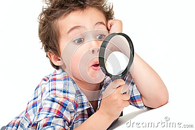 Surprised little boy with weird Stock Photo