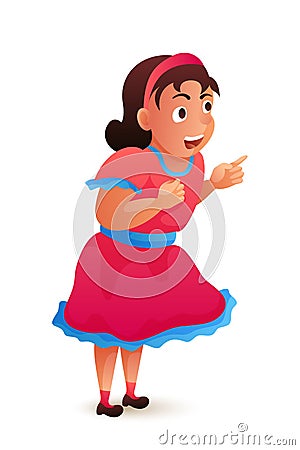 Surprised little girl character in dress on white Vector Illustration