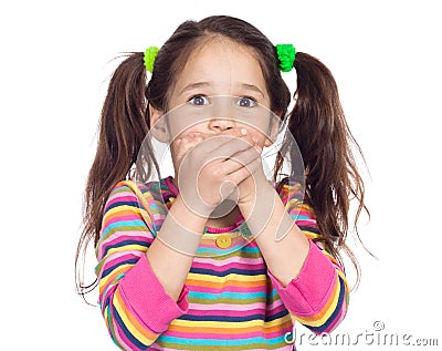 Surprised little girl with covered his mouth Stock Photo