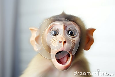 Surprised looking Monkey baby looking excited isolated on white Stock Photo