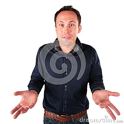 Surprised man makes helpless gesture Stock Photo