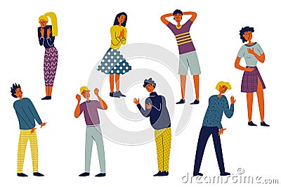 Surprised people set in flat character design for web. Vector illustration. Vector Illustration