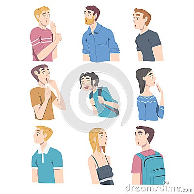 Surprised People, Young Men and Women Looking Shocked Cartoon Style Vector Illustration Vector Illustration