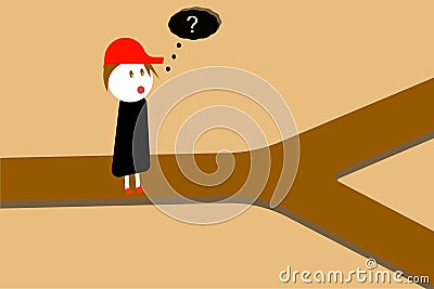 Surprised person and two ways. Vector Illustration