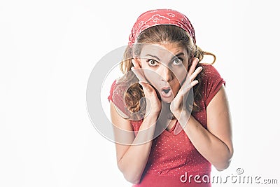 Surprised pinup girl in red Stock Photo