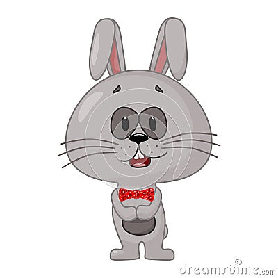 Surprised Rabbit. An enthusiastic gray rabbit decorated with a red bow Vector Illustration