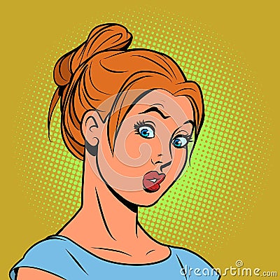 Surprised red haired young woman. Human emotions. Unexpected news, misunderstanding Vector Illustration