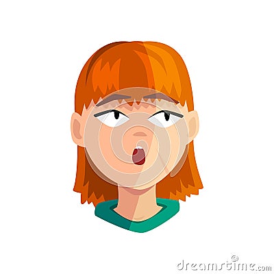 Surprised redhead girl, female emotional face, avatar with facial expression vector Illustration on a white background Vector Illustration