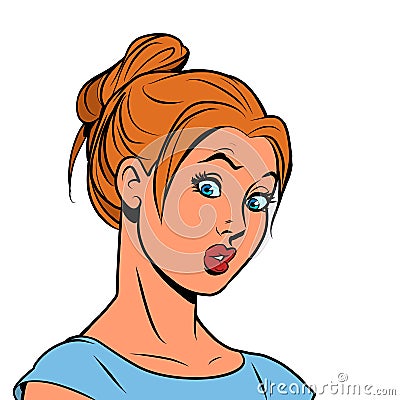 Surprised redhead young woman. Human emotions. Unexpected news, misunderstanding Vector Illustration