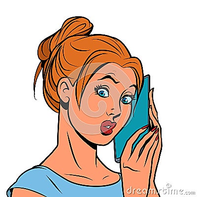 Surprised redhead young woman talking on the phone Vector Illustration