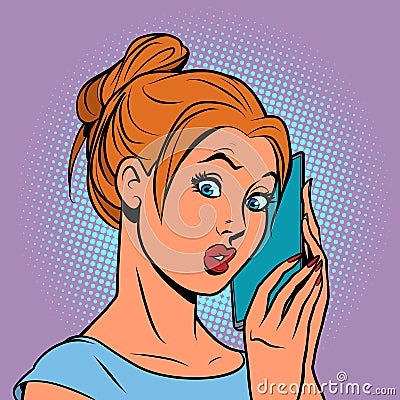 Surprised redhead young woman talking on the phone Vector Illustration