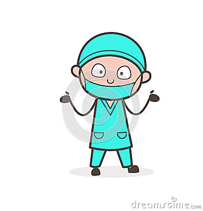 Surprised Surgeon Doctor Showing Empty Hands Vector Stock Photo