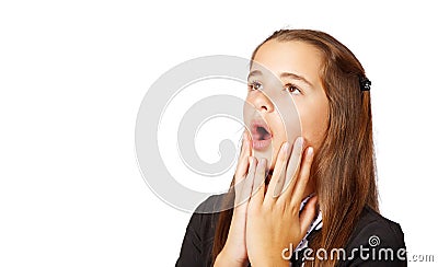 Surprised teen girl covering her mouth with hands Stock Photo