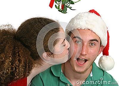 Surprised Under Mistletoe Stock Photo