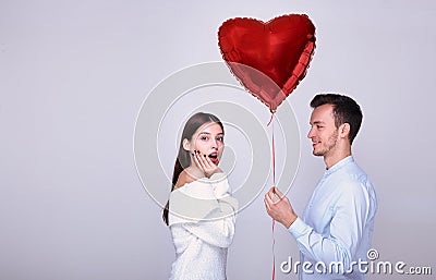 Luxury sweet couple of lovers gives on Valentine`s Day Stock Photo