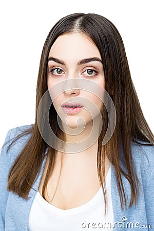 Surprised woman in amazement and open-mouthed Stock Photo