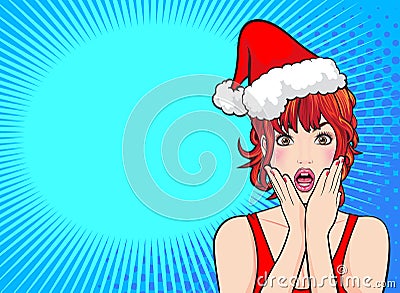 Surprised woman face with open mouth with pink lips Vector Illustration