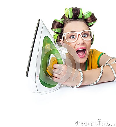 Surprised woman or housewife Stock Photo