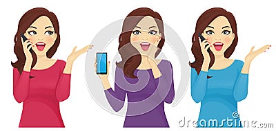 Surprised woman with phone Vector Illustration