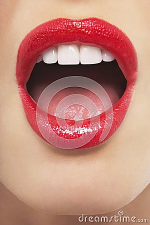 Surprised Woman With Red Lips Stock Photo