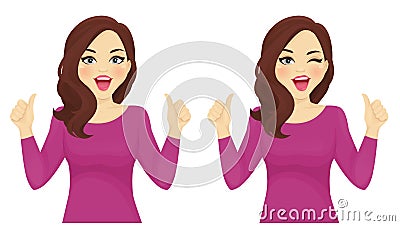 Surprised woman thumbs up Vector Illustration