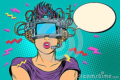 Surprised woman in vr glasses Vector Illustration