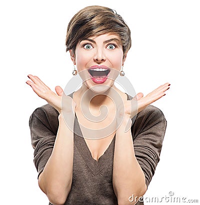 Surprised woman. Young excited beauty Stock Photo