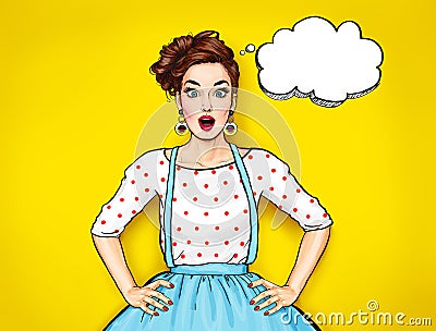 Surprised young woman with open mouth.Comic woman. Gossip girl. Amazed women. Pop Art girl. Stock Photo