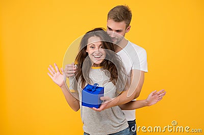 Surprising her every day. Special day. Happiness is real. Happy birthday. Give box birthday girl. Birthday anniversary Stock Photo