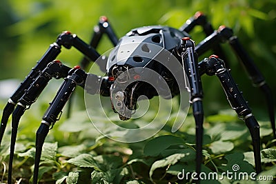 A surprising and rare close-up shot capturing a spider with a helmet, showcasing the intriguing world of arachnids, Genetically Stock Photo