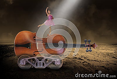 Surreal Music, Violin, Ballet, Dancing, Girl Stock Photo