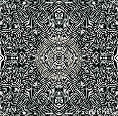 Surreal abstract mandala, gray and silver gradient color, isolated black background. Stylish card. Vector Illustration