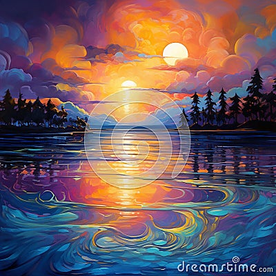 Surreal abstract reflection artwork capturing Twilight Reflections Stock Photo