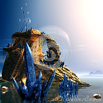 Surreal Alien Planet, Crystal Life Forms, Science Fiction Stock Photo