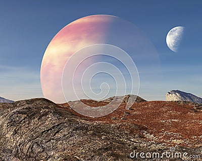 Surreal Alien Planet, Moon Background Stock Photo