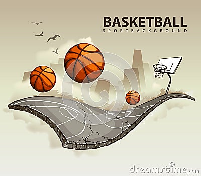 Surreal basketball court Vector Illustration