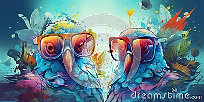 Surreal birds in sunglasses Stock Photo