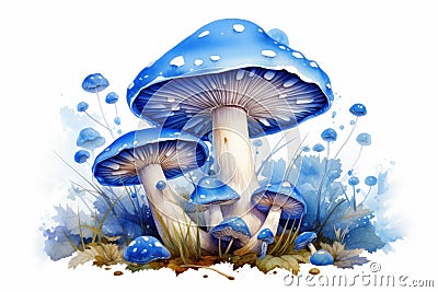 Surreal Blue mushroom illustration. Generate Ai Cartoon Illustration