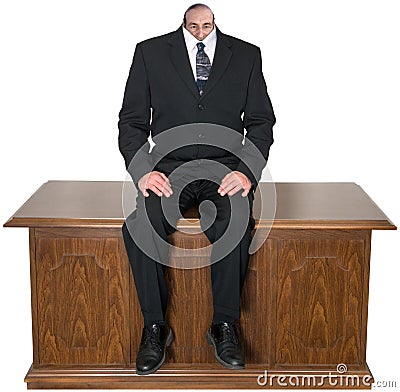 Surreal Business, Office Desk, Isolated, Man, Small Head Stock Photo