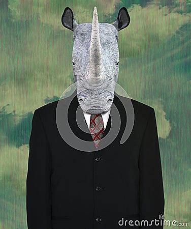 Surreal Business Suit, Wildlife Rhinoceros Stock Photo