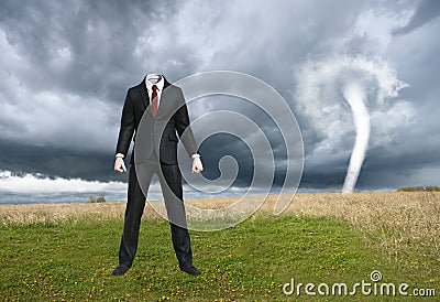 Surreal Businessman, Tornado, Storm, Business Stock Photo