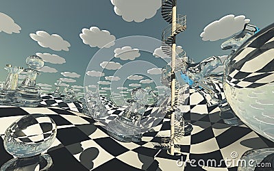 Surreal Chess board Landscape Stock Photo