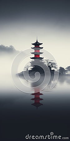 Surreal And Cinematic Travel: Ancient Pagoda In Layered Imagery Stock Photo