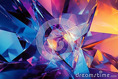 A surreal, colorful abstract background with prismatic crystal shards refracting light. The sharp, Stock Photo