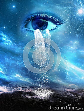 Surreal Cosmic Eye, Tears, Rain Stock Photo