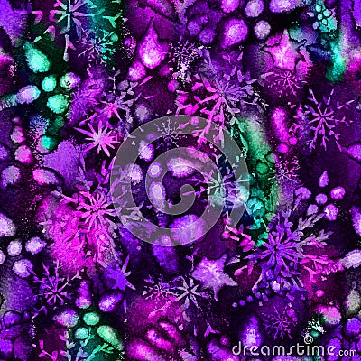 Surreal cosmic magic unusual seamless watercolor pattern endless repeat Stock Photo